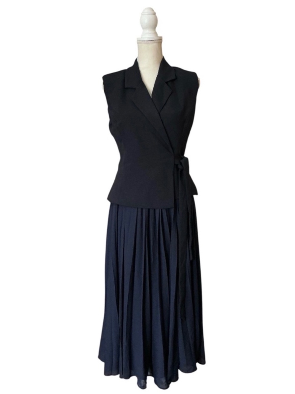 Astr The Label Mix Media Vest Wrap Navy Pleated Dress NWOT $165
